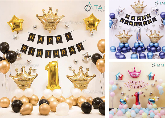 Bộ trang trí sinh nhật cho bé 1 tuổi phong cách Hoàng gia SN-BTT-01